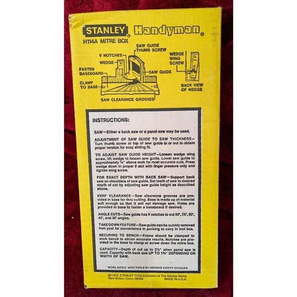 Vintage Stanley Handyman Mitre Box H114A Made in the USA Original Box Used - Picture 5 of 11